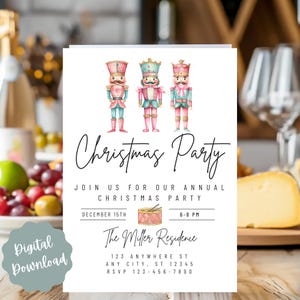 Digital akvarell jul Nötknäppare trumma 5x7 inbjudan högtidsfest inbjudan presenter tomteinbjudan Canva mall