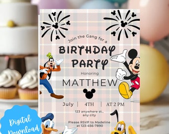 Digital Mickey Mouse party Birthday Invitation Walt Disney Disney Party Invitation Mickey and Friend Girl Birthday Canva Template