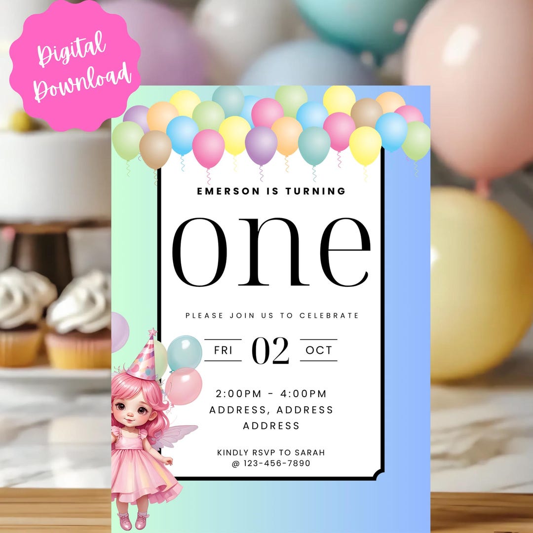 Digital Fairy Balloons Birthday Invitation Fairy Party Party Invitation ...