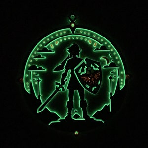 Legends of Zelda Link with Master Sword and Hylian Shield 3D Printed Glow in the dark Wall Art