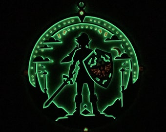 Legends of Zelda Link mit Master Sword und Hylian Shield 3D Gedruckt Glow in the dark Wall Art