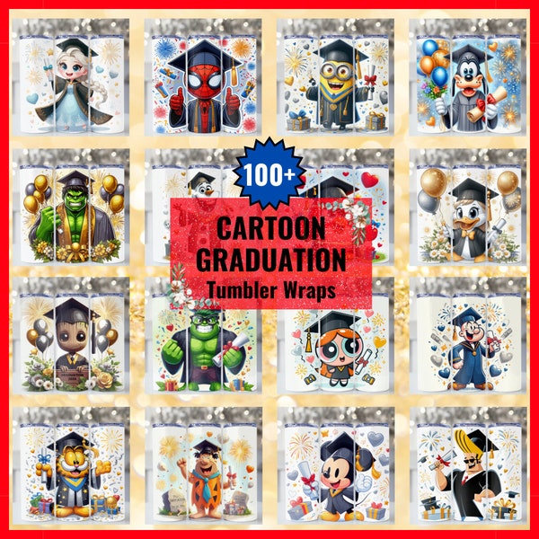 100+ Graduation Cartoon Tumbler Wrap Png Bundle, Graduation Gift, 2024 High School Graduation, Senior 2024, Class of 2024, Skinny Tumbler
