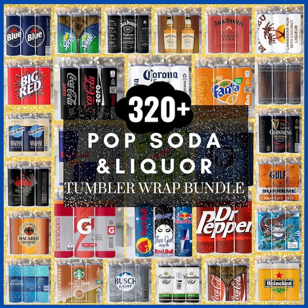 320+ Liquor and Soda Brands Tumbler Wrap Bundle, Print Shop Starter Pack, 20oz Skinny Sublimation Tumbler PNG Beverage Beer Drinks