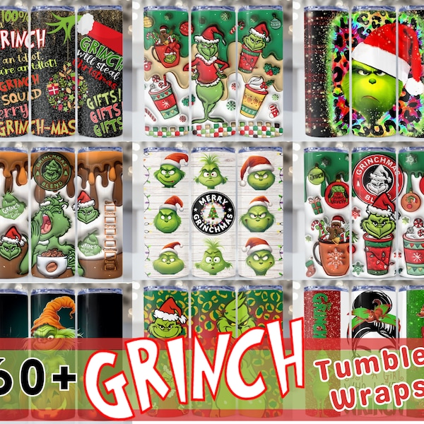 60+ Christmas Grich Tumbler Wrap Png Bundle, Merry Grichmas, Grich Face, 3D Puff Grich Tumbler wrap, Messy Bun,Santa Png,20oz Tumbler Design