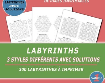300 Labyrinthes à Imprimer PDF | Labyrinthes Carrés, Nid d’Abeille et 3D | Solutions Incluses | Jeux de Logique | Volume 1
