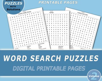Word Search Puzzles (Volume 2) - 100 Printable Puzzle Pages for Kids and Adults - Digital Printable Pages