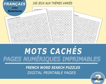 Mots Cachés – Volume 2 | 100 grilles à imprimer | Jeux pour adultes et enfants | Téléchargement PDF