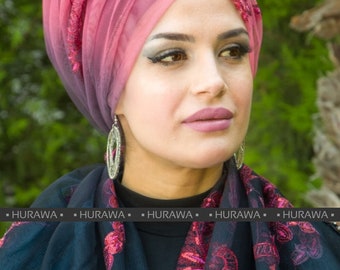 Deux pièces Ombre rose paillettes embelli instantané Hijab écharpe Turban Hijab châle Hijab mode femmes mode cadeau dames