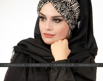Bandeau imprimé tout-en-un noir et blanc écharpe hijab instantanée Turban hijab châle hijab mode cadeau mode femme dames