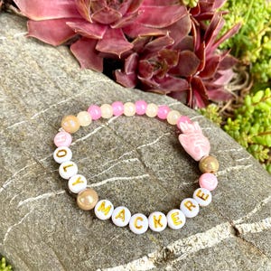 Pulsera HOLY MACKEREL: joya con pez de porcelana, cuentas de vidrio rosa y dorado, elástica, pieza única, idea de regalo, rosa bebé