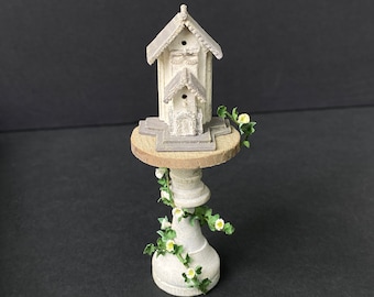 Dollhouse bird mansion on table shabby chic