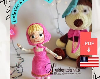 Amigurumi Girl and Bear Crochet Pattern | Doll Teddy PDF | Instant Download