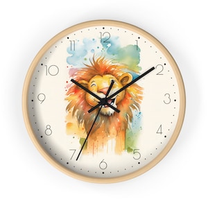 Laughing Lion Nursery Wall Clock - 10&quot;, Stylish Kids Room and Classroom Decor, Unique Bedroom Clock, Perfect New Mom To Be Baby Shower Gift