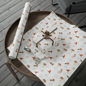 Mushroom Wrapping Paper, Woodland Holiday Forest Wrapping Paper Rolls with Fungi and Toadstool for Birthday and Christmas Gift Wrap