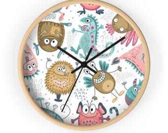 Monsters Nursery Wall Clock, Baby Girl Boy Room Kids Funny Bedroom Decor, Unique Classroom Clock, New Mom To Be Shower Gift