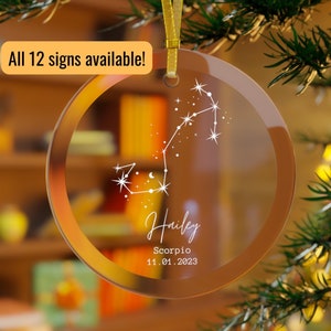 Personalized Zodiac Constellation Ornament Custom Zodiac Sign Christmas Tree Ornament Astrology Clear Glass Ornament Star Sign Gift