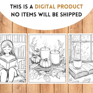 Cozy Autumn Coloring Book, Cute Fall Coloring Pages for Adults, 6 Cozy