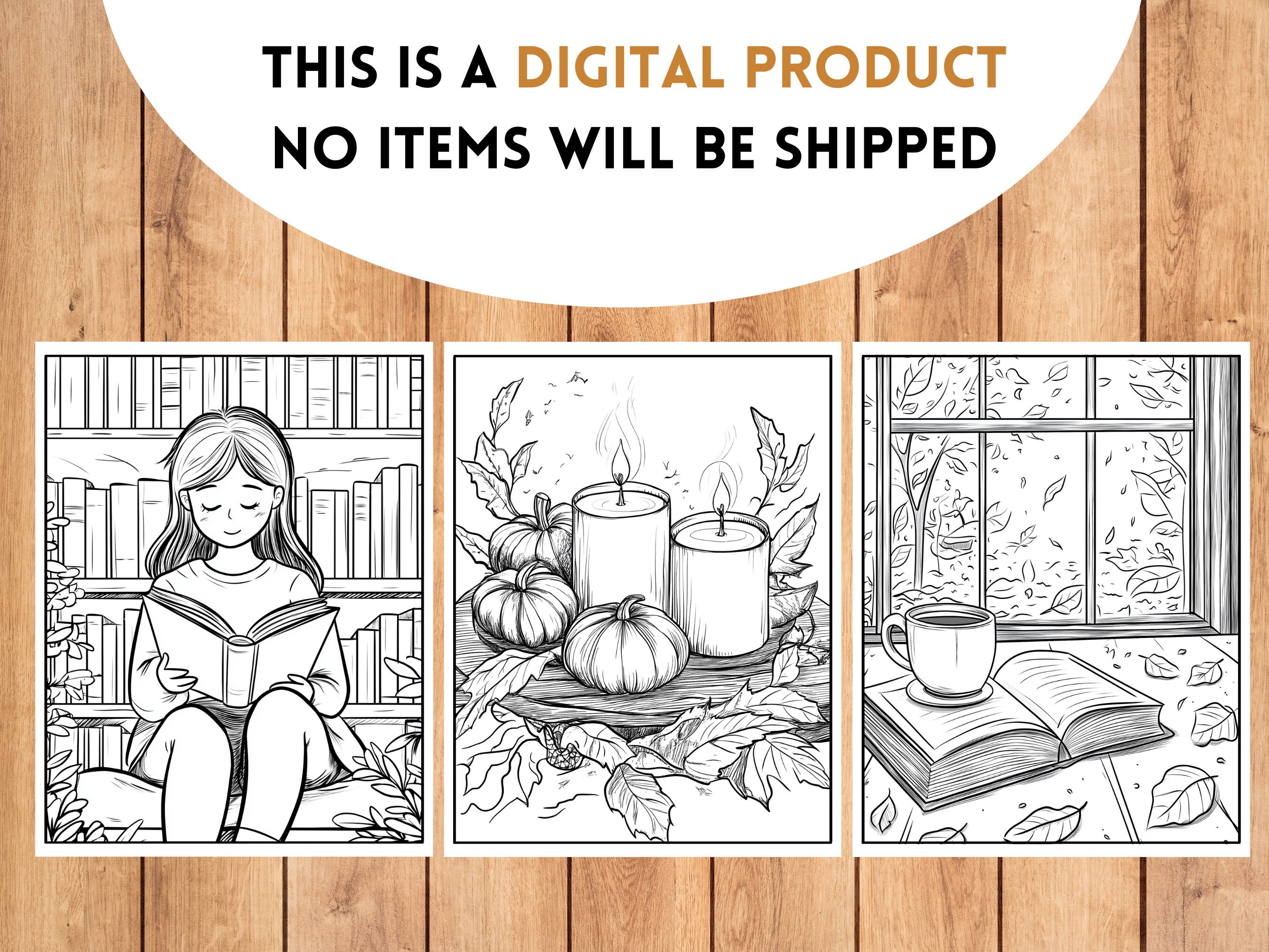 Cozy Autumn Coloring Book, Cute Fall Coloring Pages for Adults, 6 Cozy