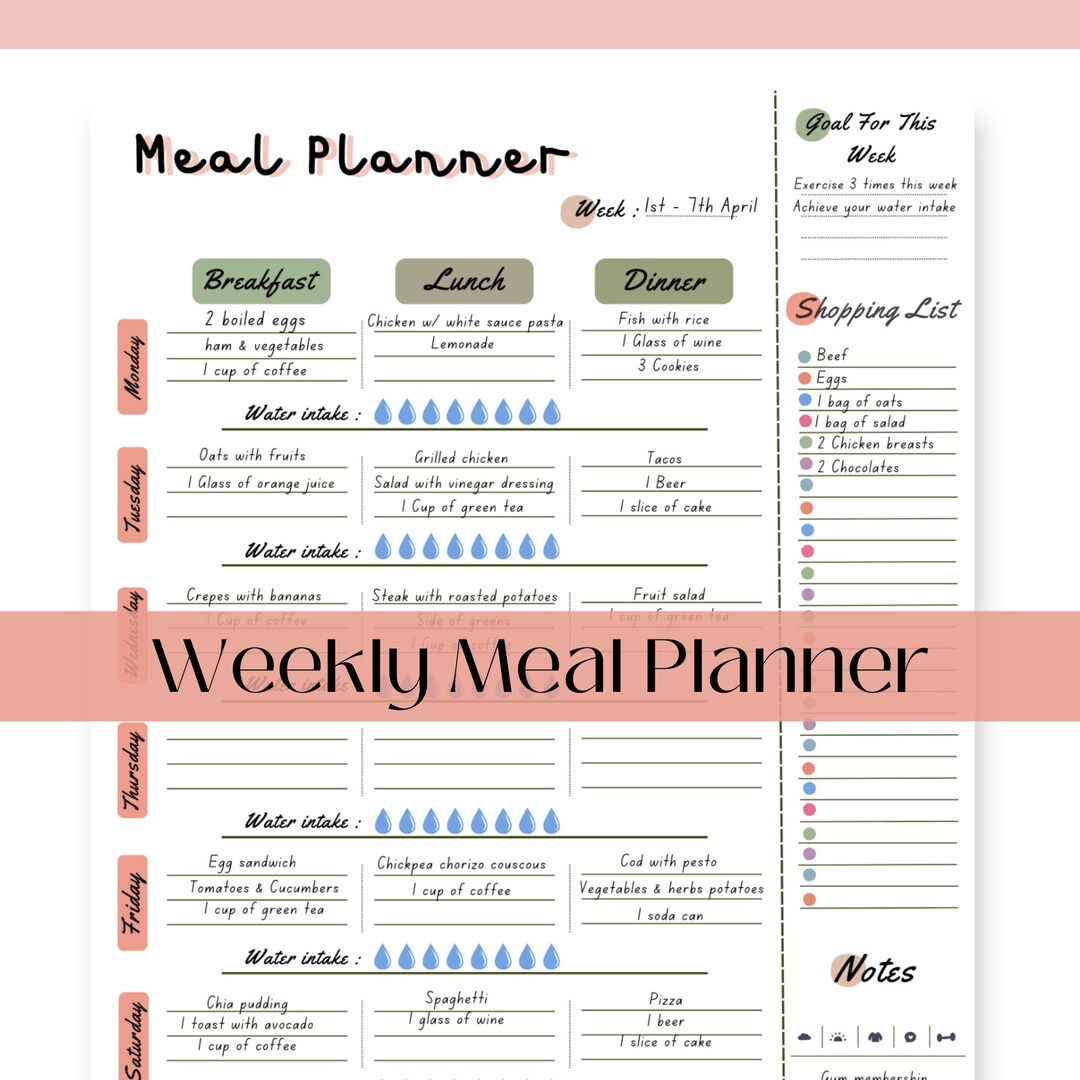 Meal Planner Printable | Weekly Meals Journal | Menu Plan & Prep ...