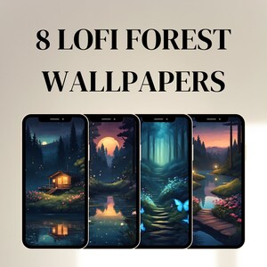 Set of 8 Aesthetic Forest Mobile Wallpaper, Cool Lo-fi Art, Vaporwave, Aesthetic Wallpaper | Nature Lovers, Muted Wallpaper for Phone