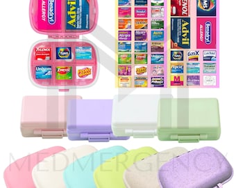 Pill Organizer | Medicine Label Sticker Sheets for Travel Pill Organizer | Storage Box | Portable Mini Container Case
