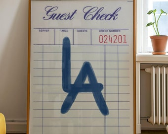 Los Angeles Wall Art, LA Guest Check Print Poster, California Wall Art, Cali Apartment Art Dorm Room Decor, Minimalist Printable Trendy Art