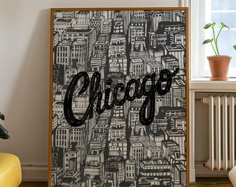 Chicago väggkonst, Chi-tryckposter, Chicago tidningstryck, lägenhetskonst studentrumsdekor, minimalistisk utskrivbar trendig konst