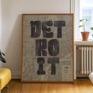 Detroit Map Wall Art, Detroit Michigan Print Poster, Vintage Map Print, Apartment Art Dorm Room Decor, Minimalist Printable Trendy Art