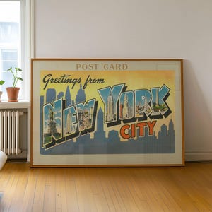 New York City Postcard Horizontal Wall Art, NYC Print Poster, Vintage Post Card Print, Apartment Art Dorm Room Decor, Printable Trendy Art