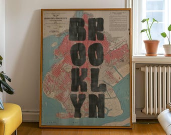 Brooklyn Wall Art New York City Wall Art, NYC Print Poster, Vintage Map Print, Apartment Dorm Room Decor, Minimalist Printable Trendy Art