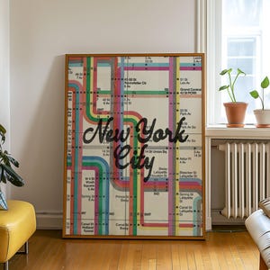 New York City metrokaart kunst aan de muur, vintage kaart afdrukken, NYC poster, NY kaart afdrukken, appartement kunst slaapzaal decor, minimalistisch afdrukbare trendy
