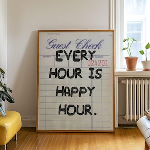 Cocktail Happy Hour Wall Art, Guest Check Art, Bar Cart Wall Art Poster, Apartment Art Dorm Room Decor, Minimalist Printable Trendy Art