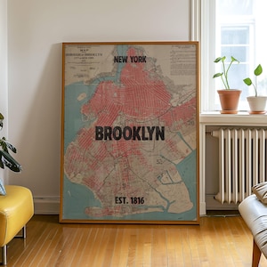 Brooklyn Wall Art New York City Wall Art, NYC Print Poster, Vintage Map Print, Apartment Dorm Room Decor, Minimalist Printable Trendy Art