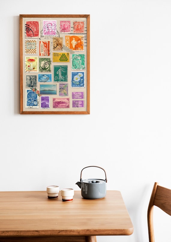 Vintage Stamp Collage Wall Art, Stamp Art Digital Download, Preppy Wall Art, Apartment Dorm Room Decor, Printable Art