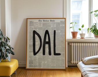 Dallas Wall Art, Dallas Texas Print Poster, Dallas TX Newspaper Print, Travel Apartment Art Dorm Room Decor, Minimalist Printable Trendy Art