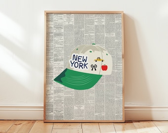 New York City Hat Print Wall Art, NYC Print Poster, Apartment Art Dorm Room Decor Minimalist New York Poster Printable Trendy Art
