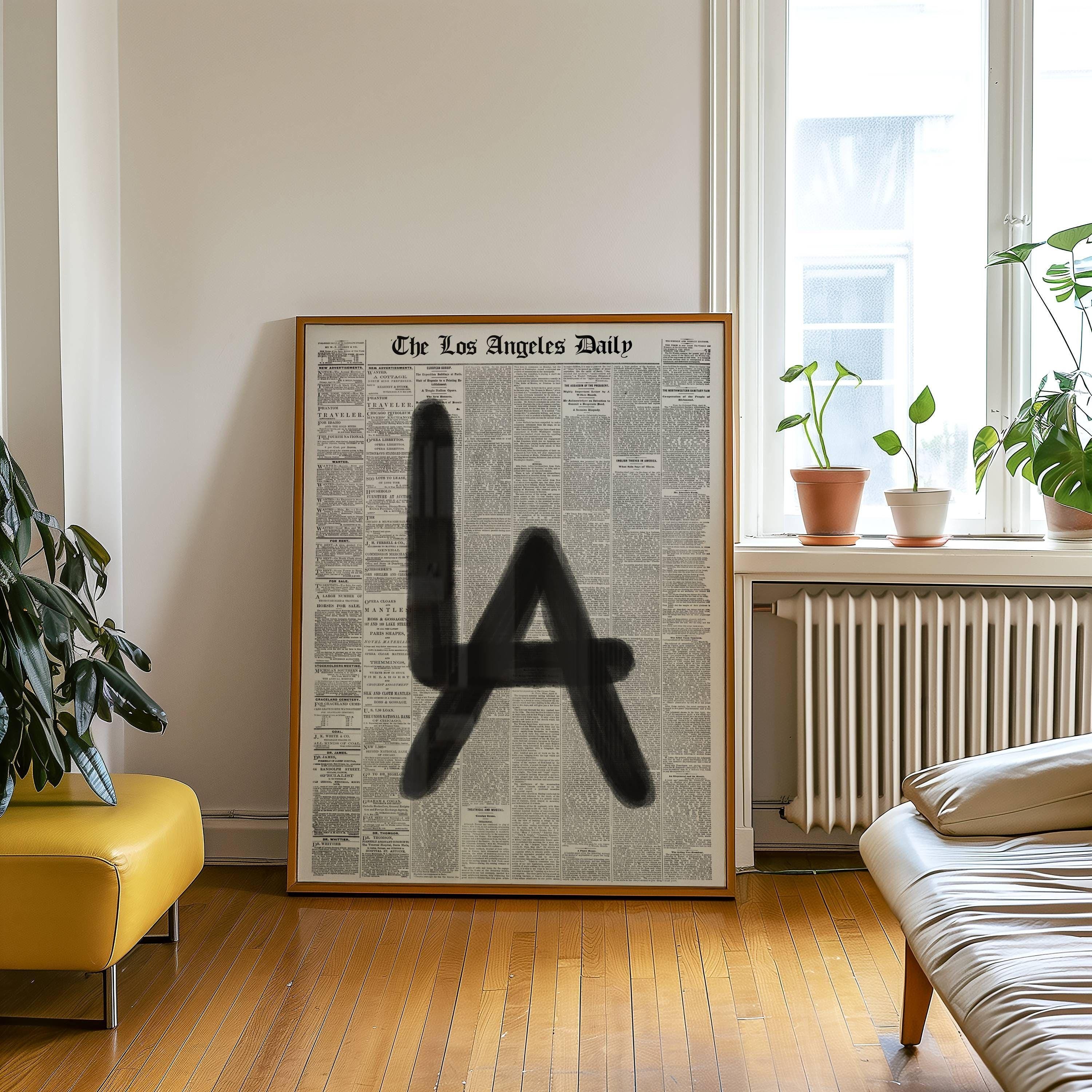 Los Angeles Wall Art, LA Print Poster, California Newspaper Print, Cali Apartment Art Dorm Room Decor, Minimalist Printable Trendy Art