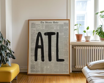 Atlanta Wall Art, ATL Georgia Print Poster, Atlanta Newspaper Print, Apartment Art Dorm Room Decor, Minimalist Printable Trendy Art