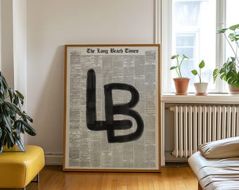 Long Beach Wall Art, LB Printable Poster,  LA California Newspaper Print, Cali Apartment Art Dorm Room Decor, Minimalist Print Trendy Art