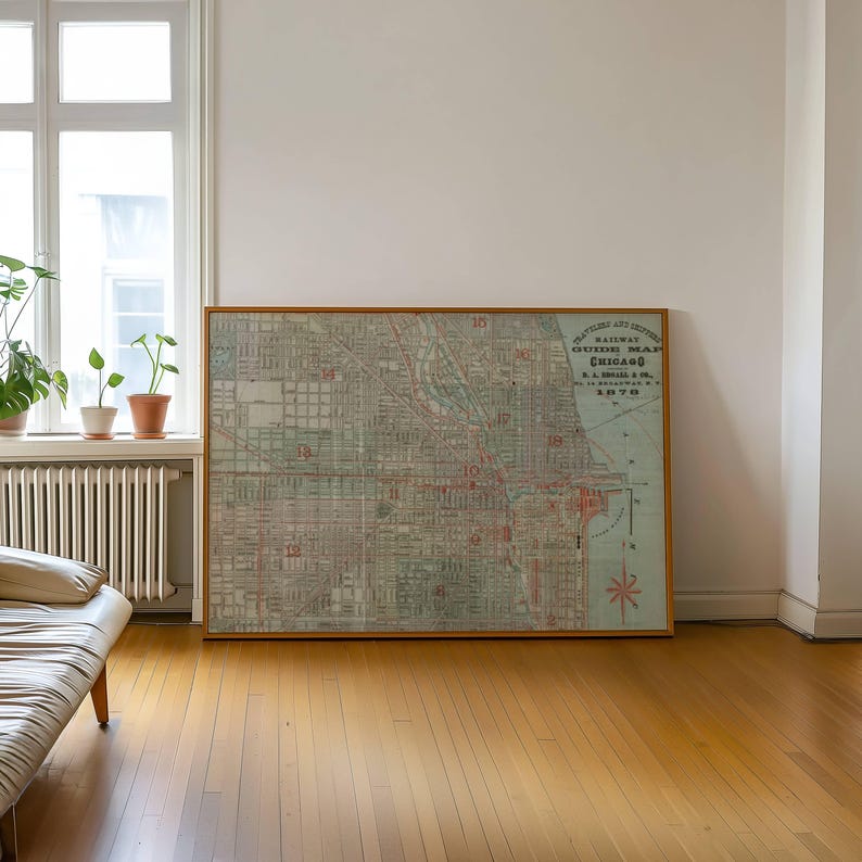 Chicago Map Horizontal Wall Art, Chi Print Poster, Vintage Chicago ...
