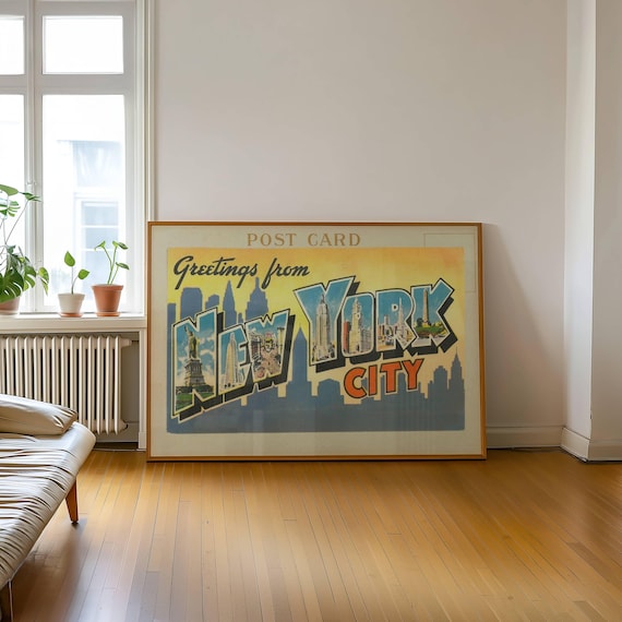 New York City Postcard Horizontal Wall Art, NYC Print Poster, Vintage Post Card Print, Apartment Art Dorm Room Decor, Printable Trendy Art