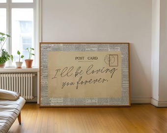 Love Letter Quote Postcard Horizontal Art, Postage Vintage Ephemera, I'll Be Loving You Forever (Digital Download)