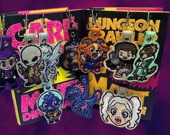 Dungeon Crawler Carl Chibi Keychains | Machine Embroidered Marine Vinyl Key Fob | Carl, Princess Donut, Mongo, Samantha & More