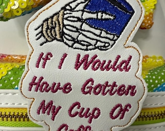 Mummy Hand Coffee Keychain – Embroidered Marine Vinyl, Spooky Humor