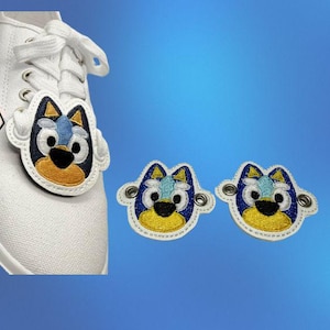 Blue Dog Machine Embroidered Shoe Charms for adults, children, teens - prefect gift