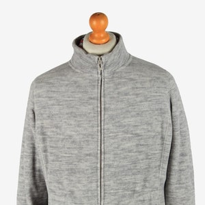 May include: A gray zip-up fleece jacket with a high collar.