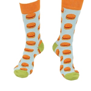 Burger Printed Socks Premium Cotton Hamburger Print Funky Design Women's Men's Unisex