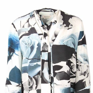 ALEXANDER MCQUEEN Italy Women&#39;s Top Shirt Neck Tie Silk Blouse Size 46 UK 20