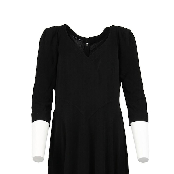 Vintage Jean Muir Rayon Crepe Jersey Dress Vintage Black 3/4 Sleeve 80S Uk 16