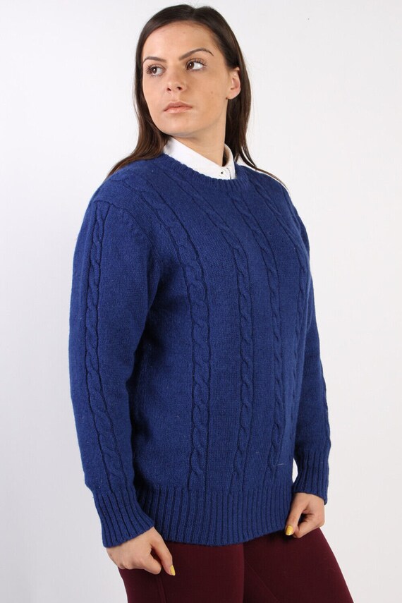 Vintage Cable Knit 100% Wool Jumper Pullover Knit… - image 2